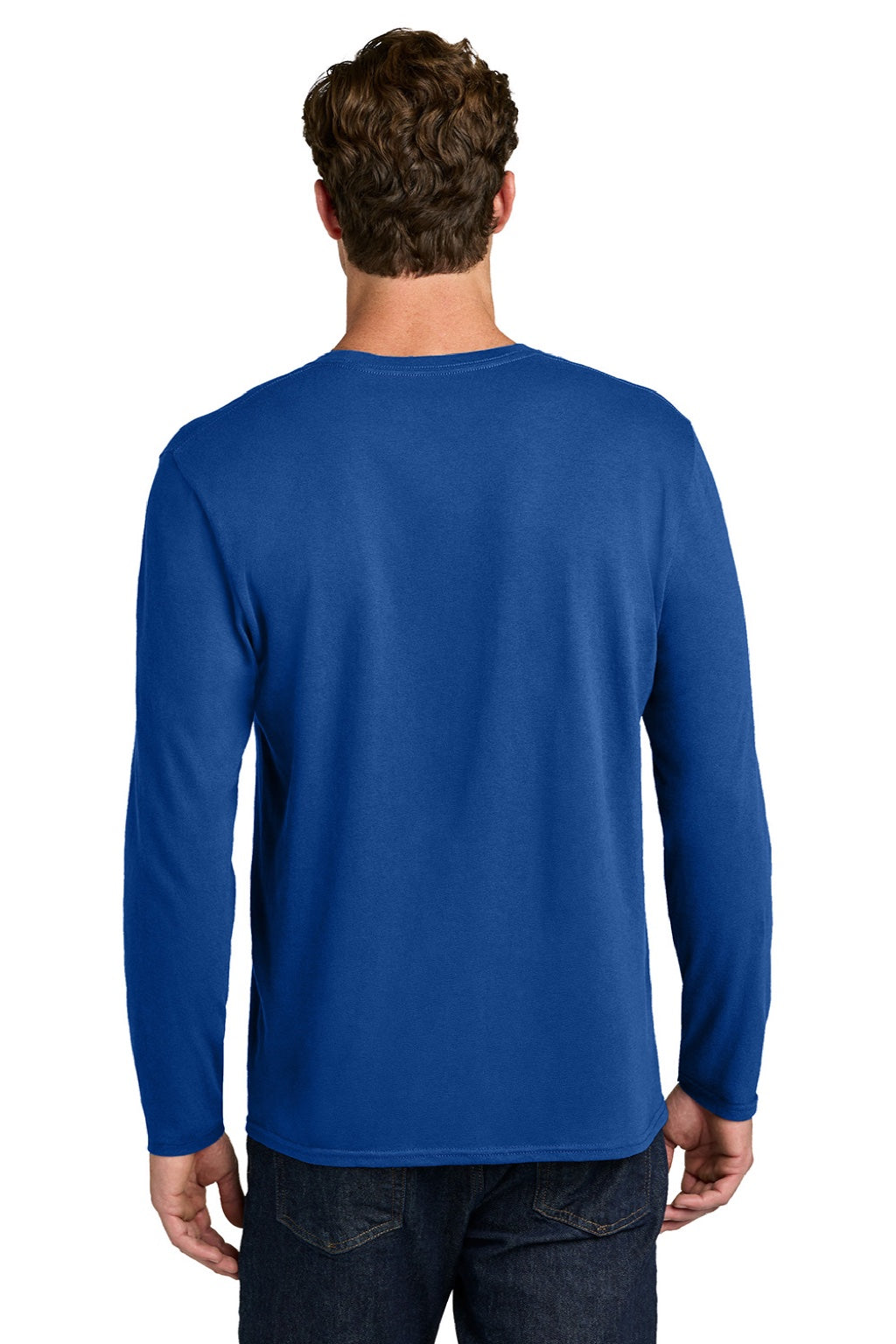Port & Company PC43LS Mens Easy Long Sleeve Crewneck T-Shirt True Royal Blue Model Back