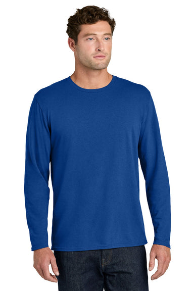 Port & Company PC43LS Mens Easy Long Sleeve Crewneck T-Shirt True Royal Blue Model Front