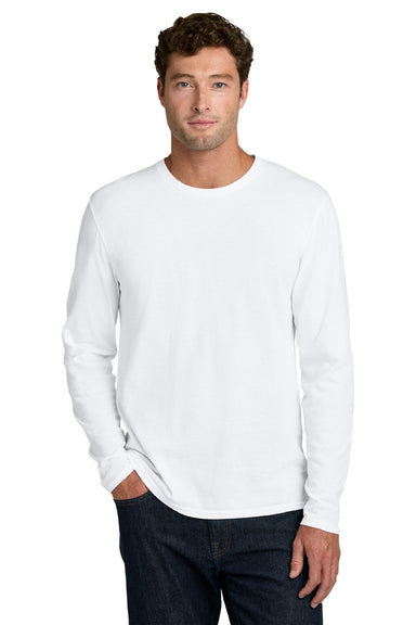 Port & Company PC43LS Mens Easy Long Sleeve Crewneck T-Shirt White Model Front