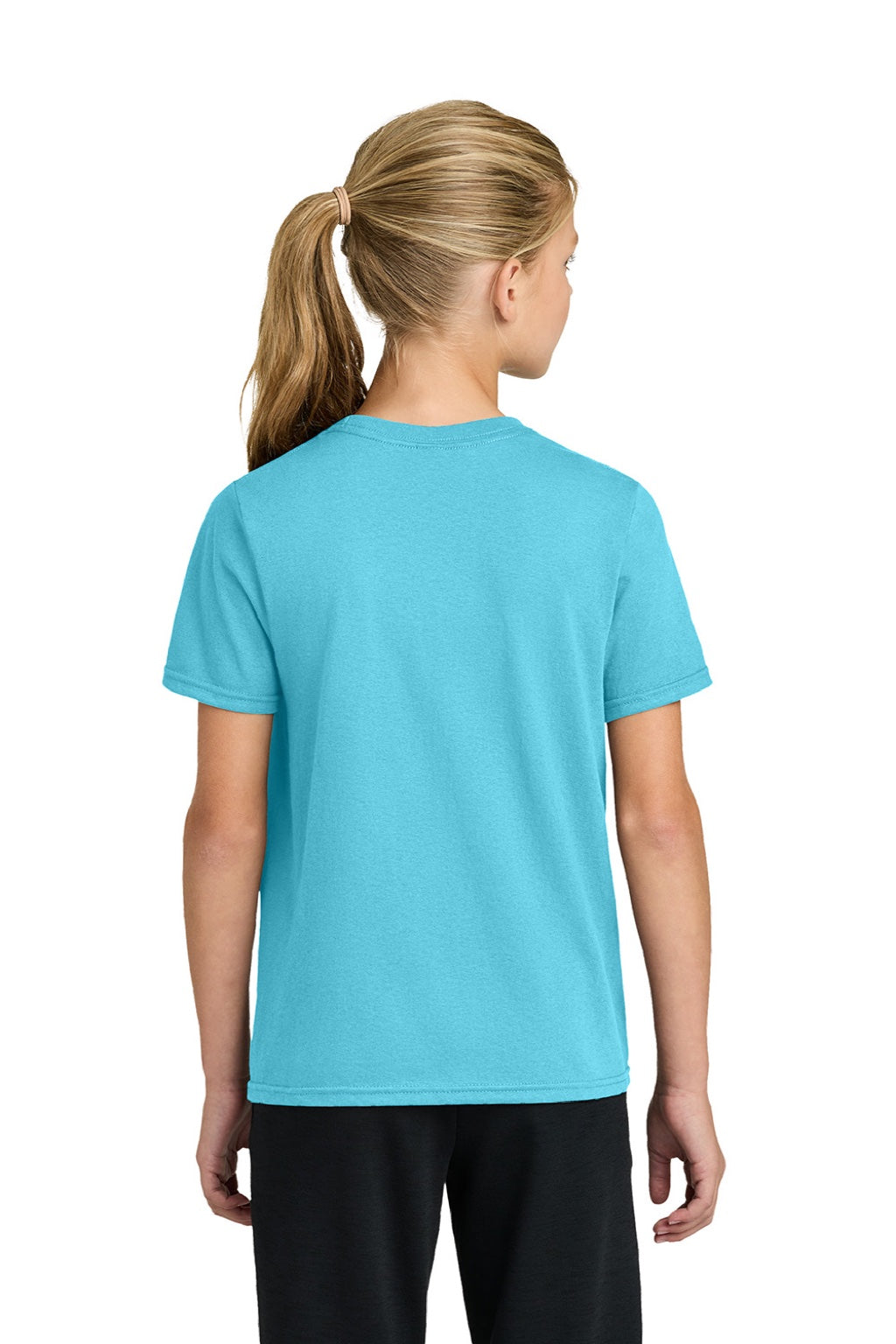 Port & Company PC43Y Youth Easy Short Sleeve Crewneck T-Shirt Aquatic Blue Model Back