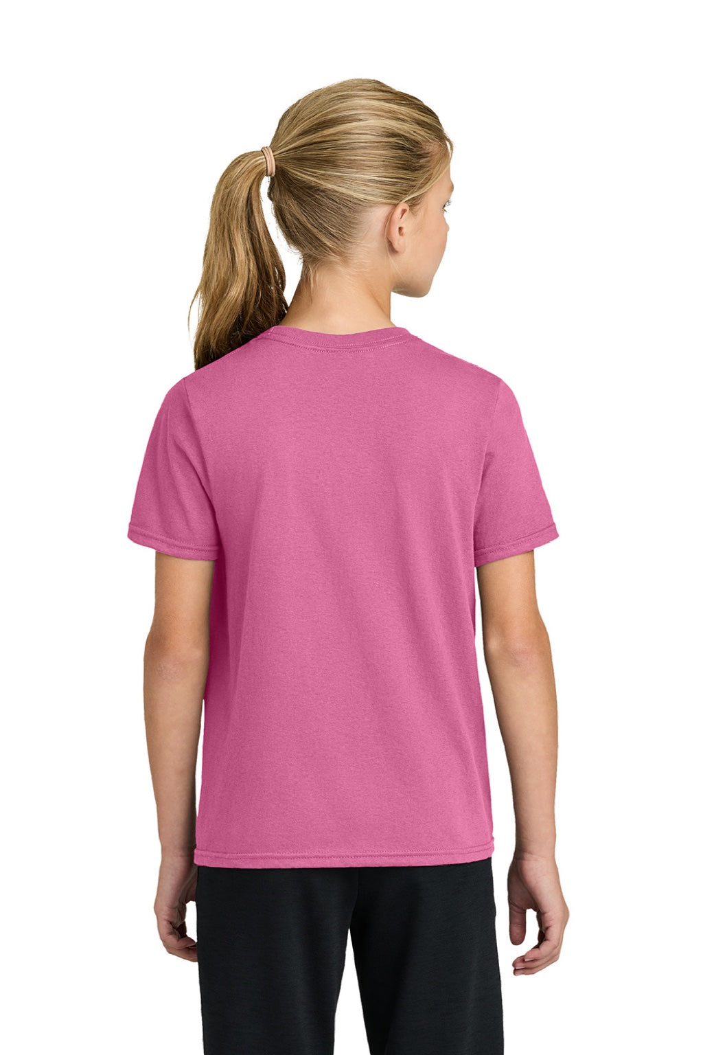 Port & Company PC43Y Youth Easy Short Sleeve Crewneck T-Shirt Awareness Pink Model Back