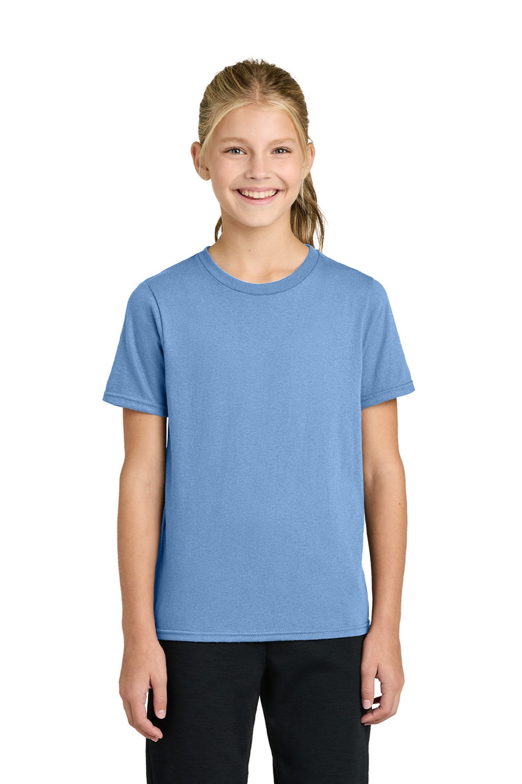 Port & Company PC43Y Youth Easy Short Sleeve Crewneck T-Shirt Carolina Blue Model Front