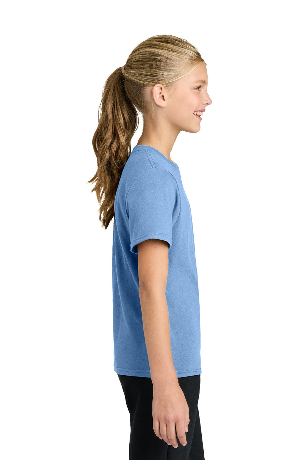 Port & Company PC43Y Youth Easy Short Sleeve Crewneck T-Shirt Carolina Blue Model Side