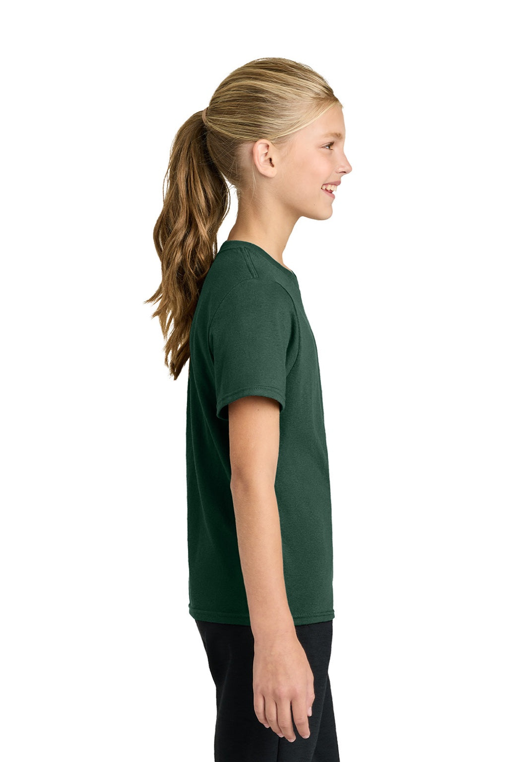 Port & Company PC43Y Youth Easy Short Sleeve Crewneck T-Shirt Dark Green Model Side
