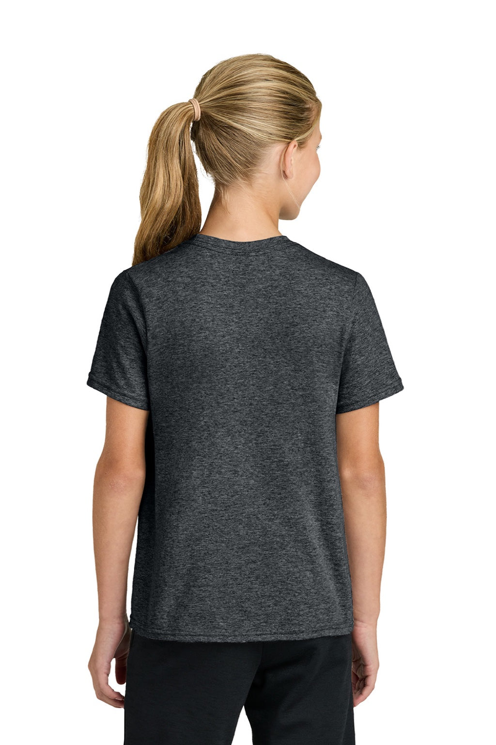 Port & Company PC43Y Youth Easy Short Sleeve Crewneck T-Shirt Heather Dark Grey Model Back