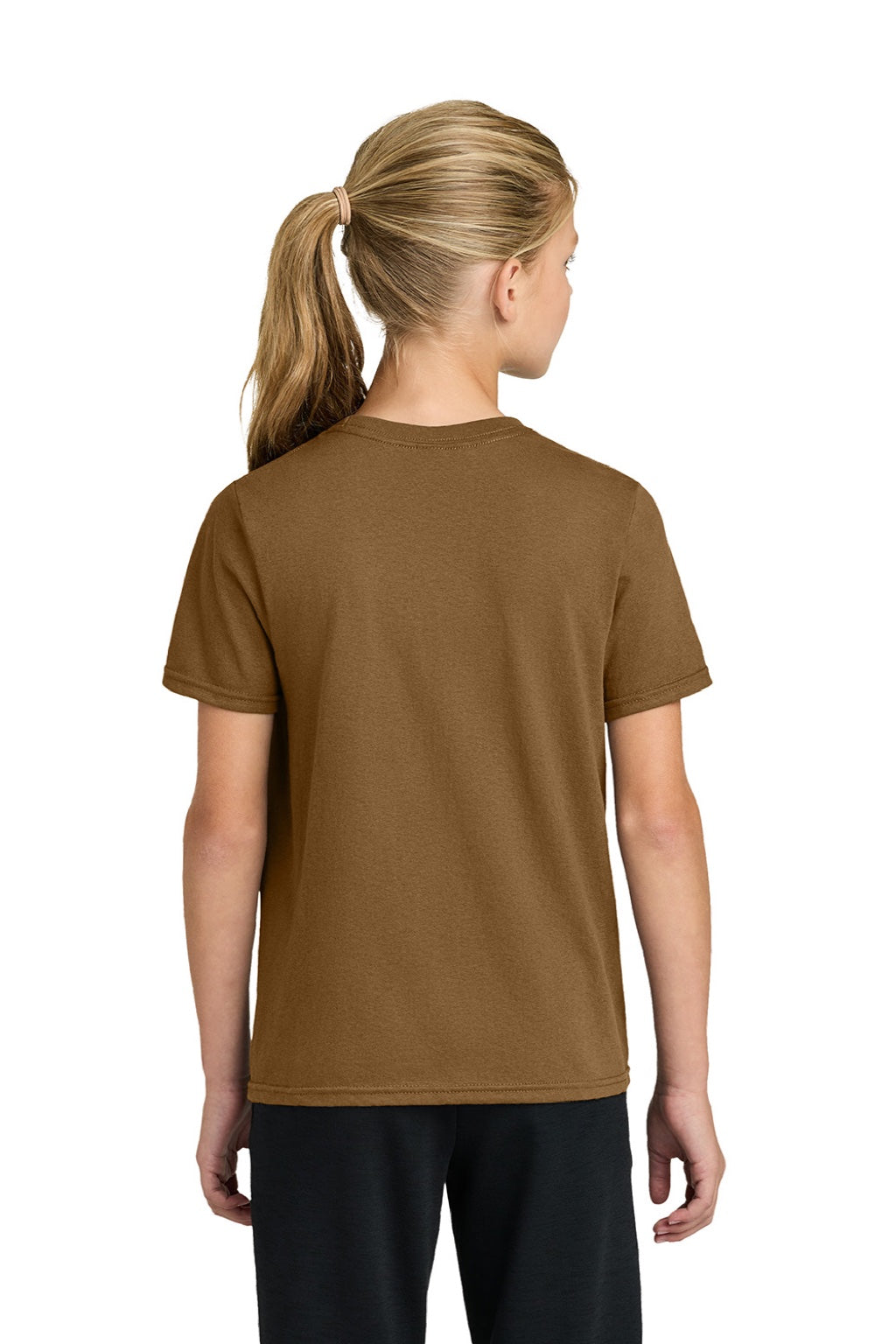 Port & Company PC43Y Youth Easy Short Sleeve Crewneck T-Shirt Duck Brown Model Back