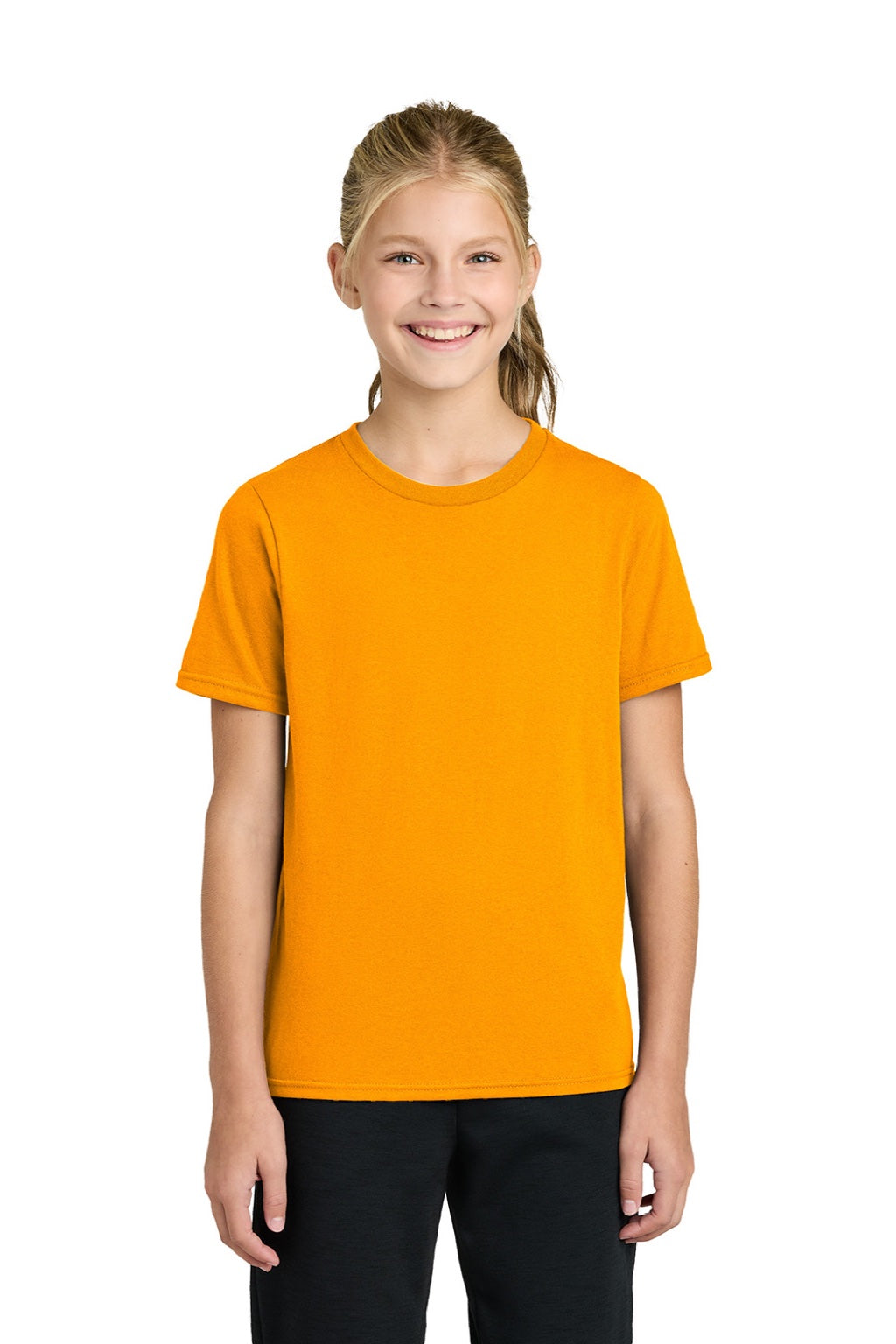 Port & Company PC43Y Youth Easy Short Sleeve Crewneck T-Shirt Gold Model Front