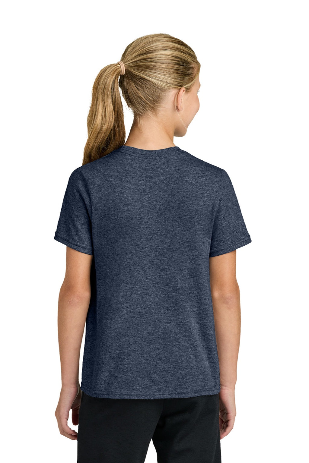 Port & Company PC43Y Youth Easy Short Sleeve Crewneck T-Shirt Heather Navy Blue Model Back