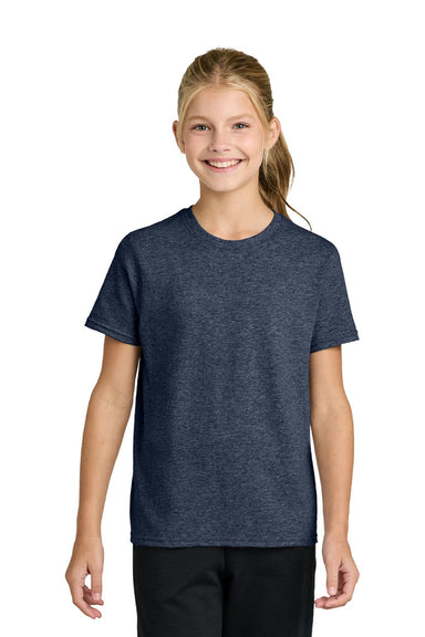Port & Company PC43Y Youth Easy Short Sleeve Crewneck T-Shirt Heather Navy Blue Model Front