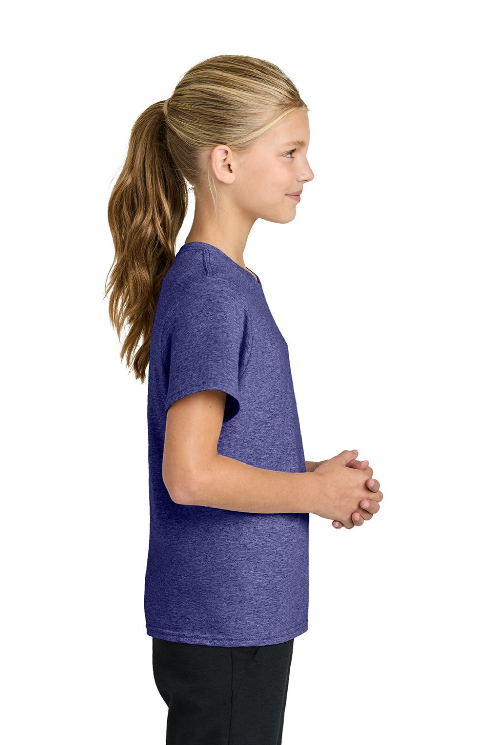 Port & Company PC43Y Youth Easy Short Sleeve Crewneck T-Shirt Heather Purple Model Side