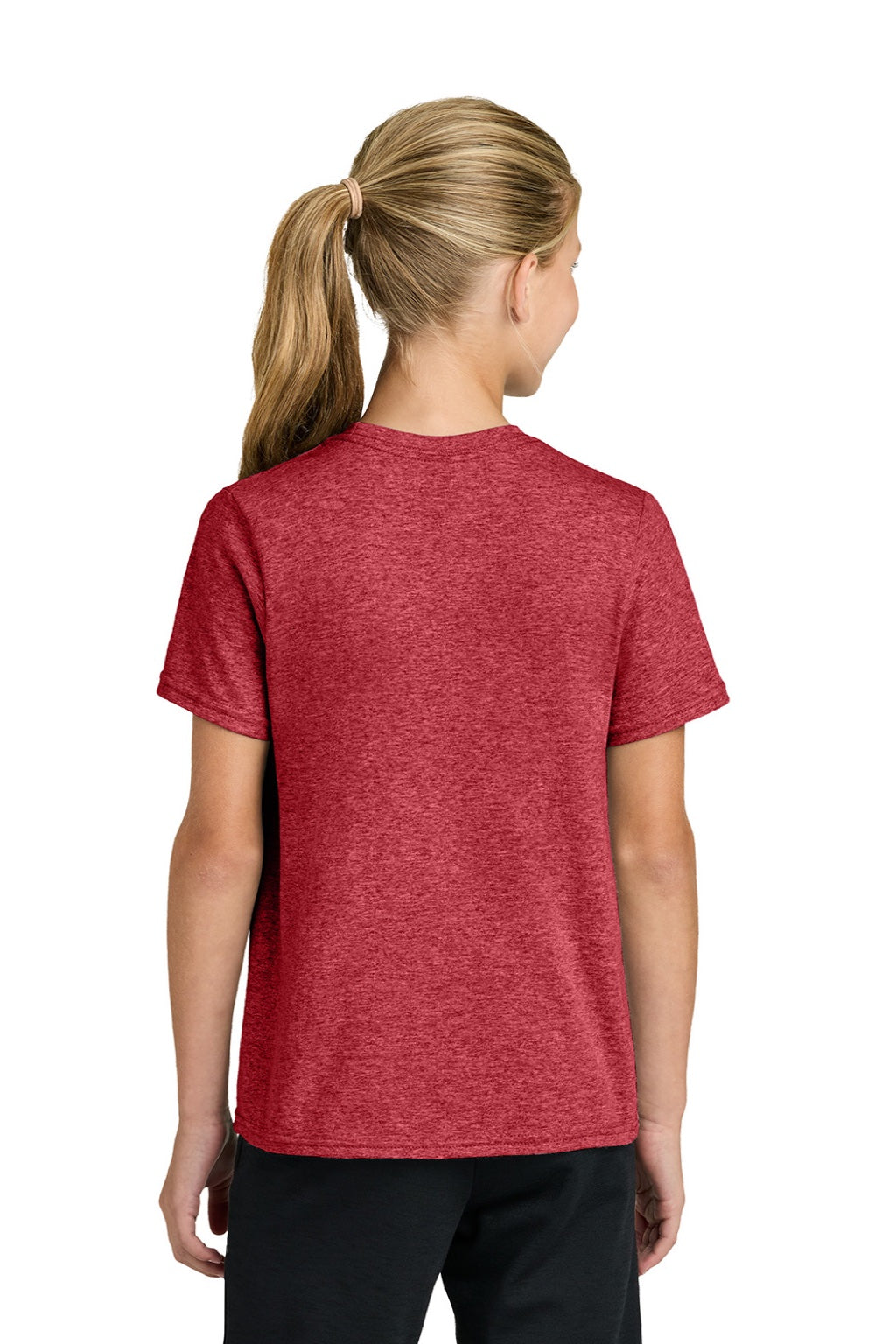 Port & Company PC43Y Youth Easy Short Sleeve Crewneck T-Shirt Heather Red Model Back