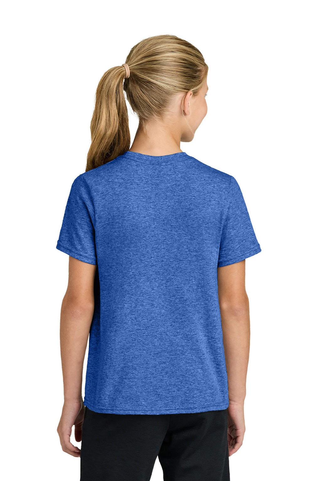 Port & Company PC43Y Youth Easy Short Sleeve Crewneck T-Shirt Heather Royal Blue Model Back