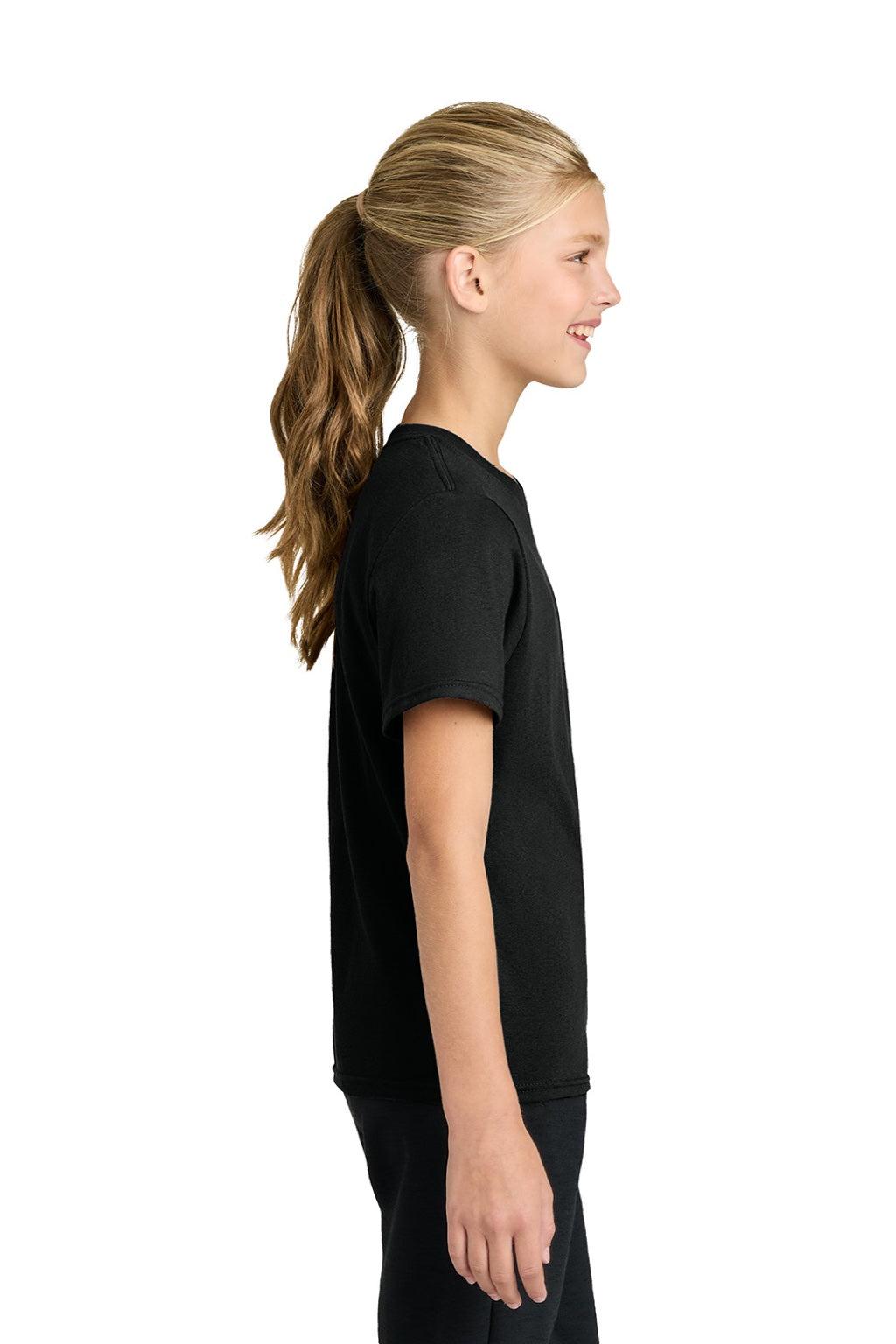 Port & Company PC43Y Youth Easy Short Sleeve Crewneck T-Shirt Jet Black Model Side