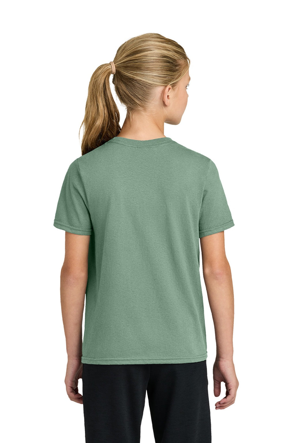 Port & Company PC43Y Youth Easy Short Sleeve Crewneck T-Shirt Laurel Green Model Back