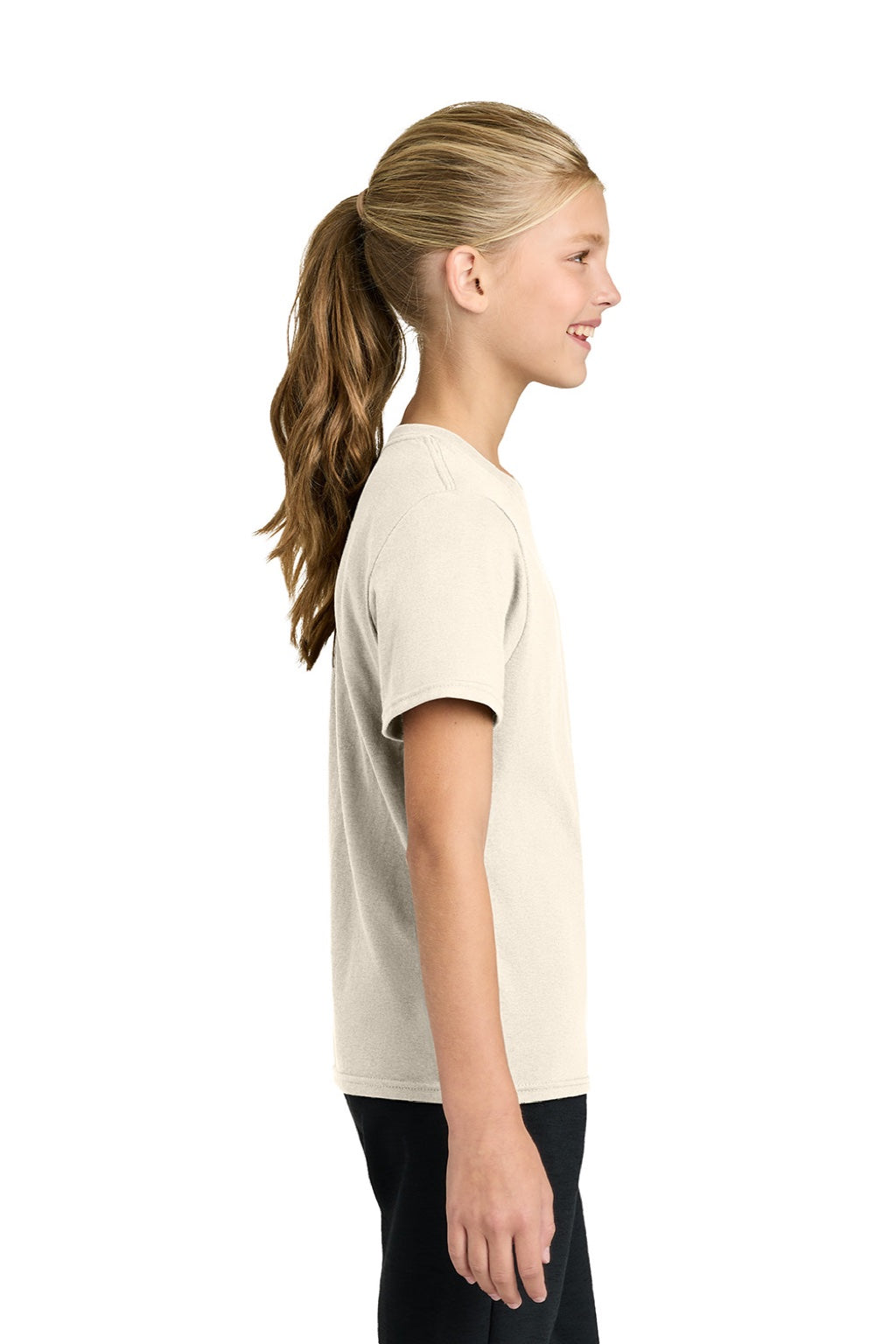 Port & Company PC43Y Youth Easy Short Sleeve Crewneck T-Shirt Natural Model Side