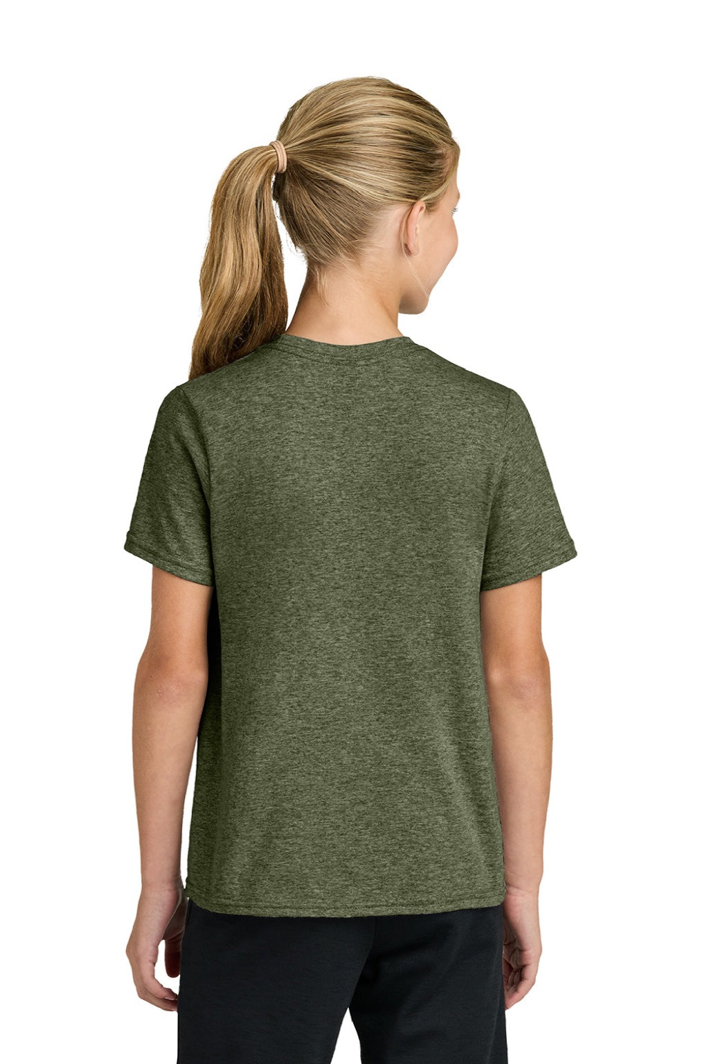 Port & Company PC43Y Youth Easy Short Sleeve Crewneck T-Shirt Heather Olive Drab Green Model Back