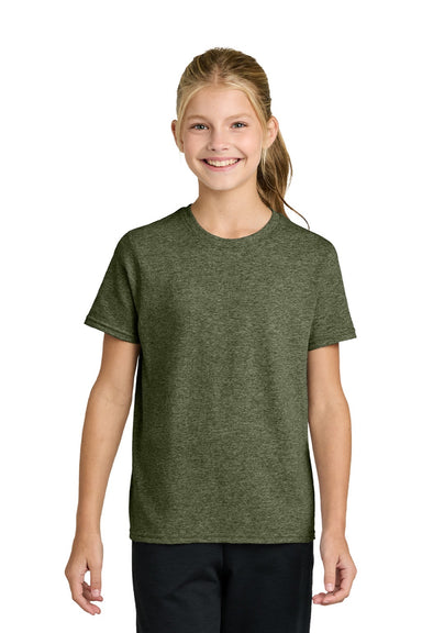 Port & Company PC43Y Youth Easy Short Sleeve Crewneck T-Shirt Heather Olive Drab Green Model Front