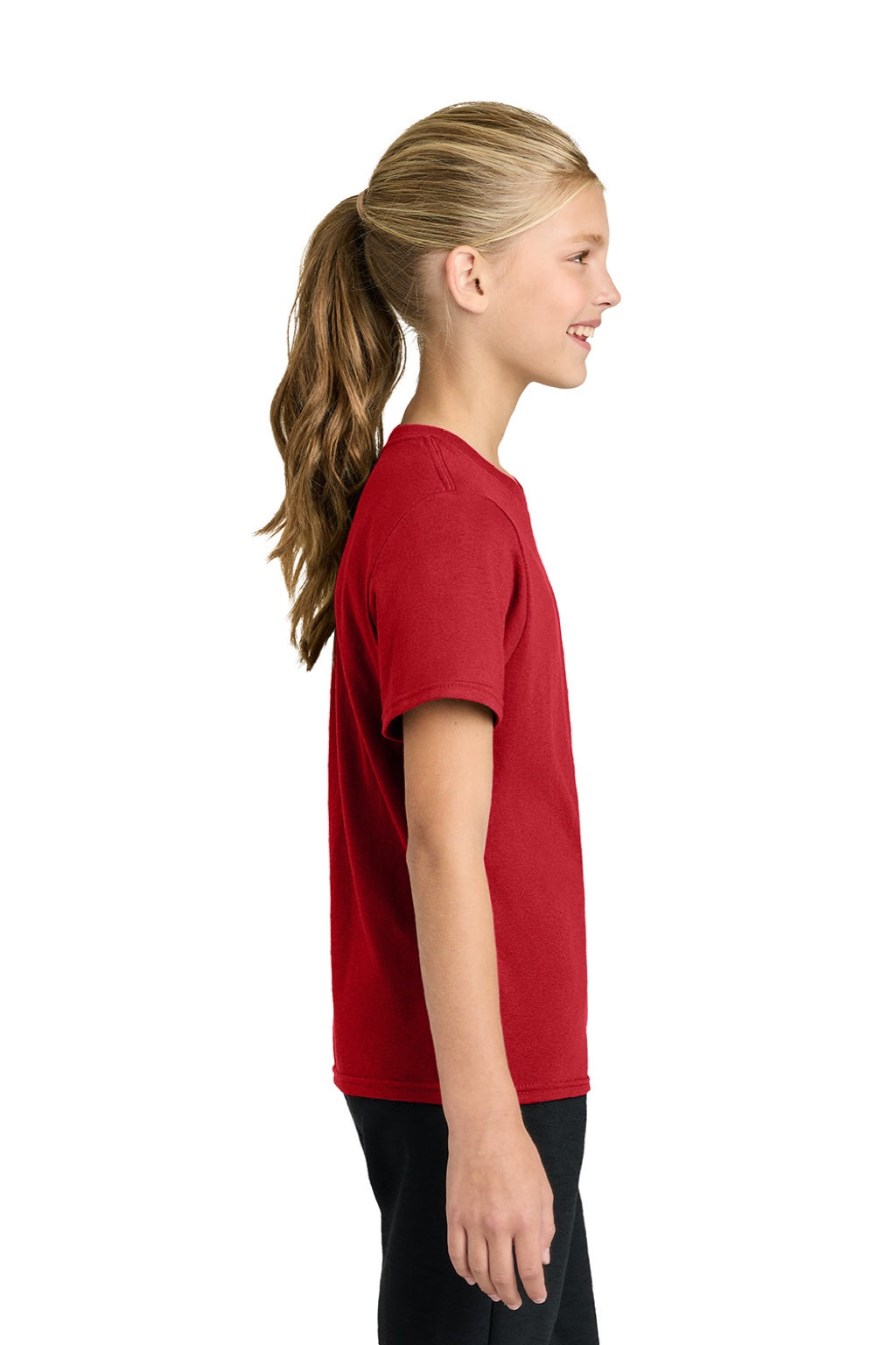 Port & Company PC43Y Youth Easy Short Sleeve Crewneck T-Shirt Red Model Side