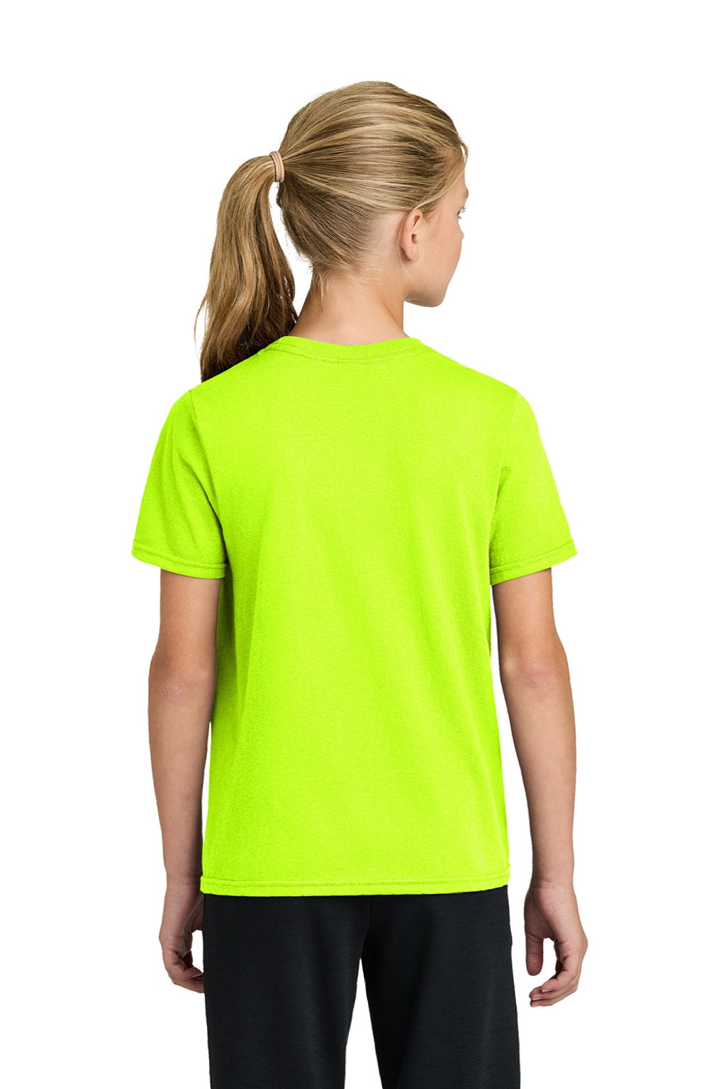 Port & Company PC43Y Youth Easy Short Sleeve Crewneck T-Shirt Safety Green Model Back