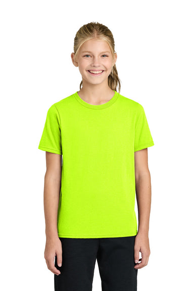 Port & Company PC43Y Youth Easy Short Sleeve Crewneck T-Shirt Safety Green Model Front