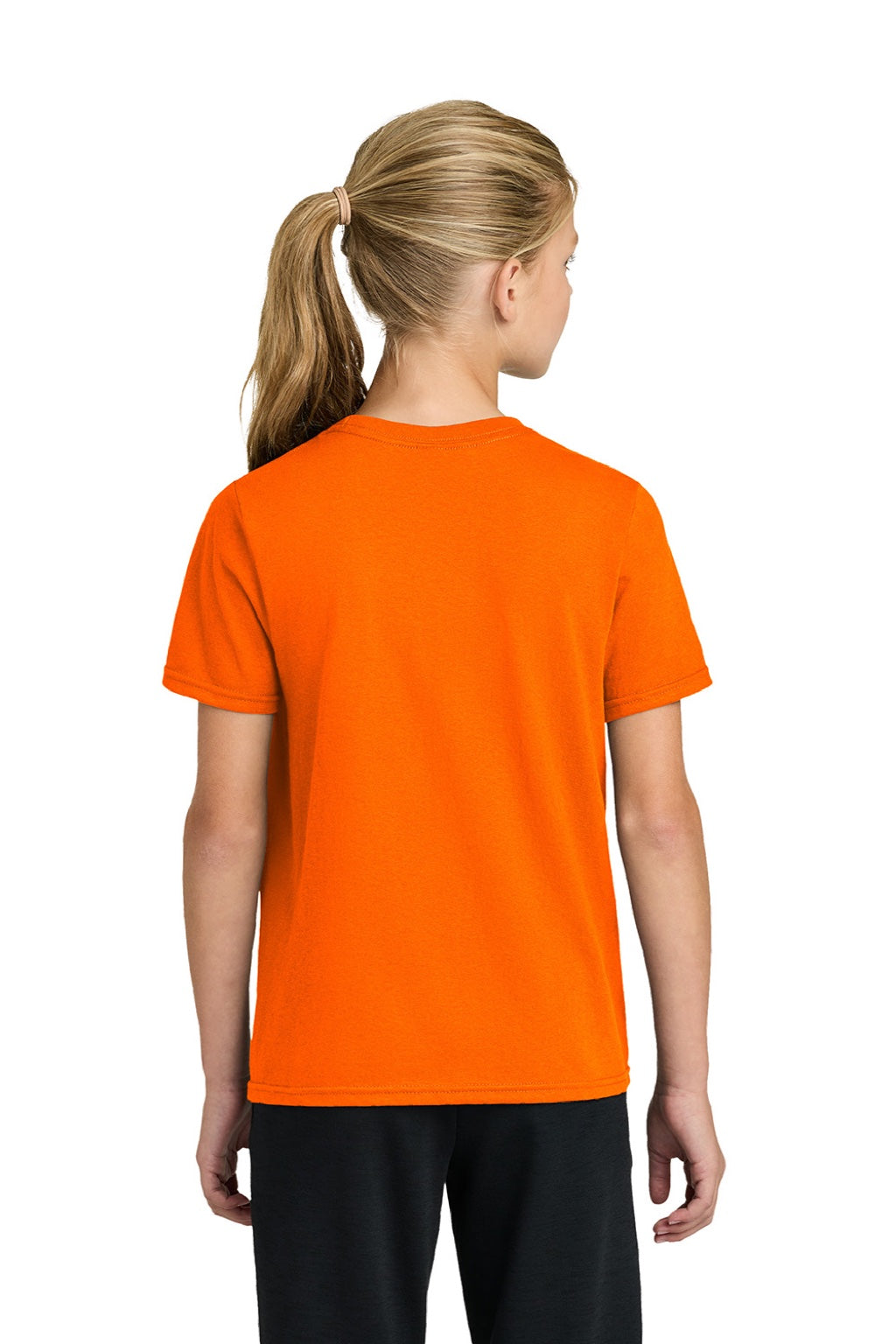 Port & Company PC43Y Youth Easy Short Sleeve Crewneck T-Shirt Safety Orange Model Back