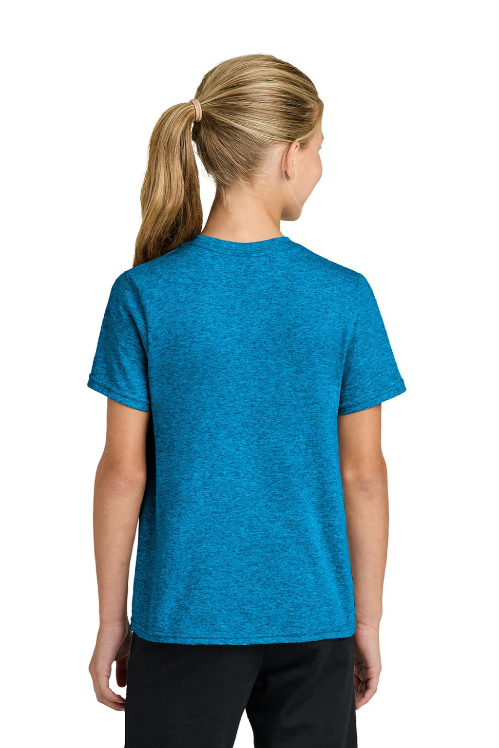 Port & Company PC43Y Youth Easy Short Sleeve Crewneck T-Shirt Heather Sapphire Blue Model Back