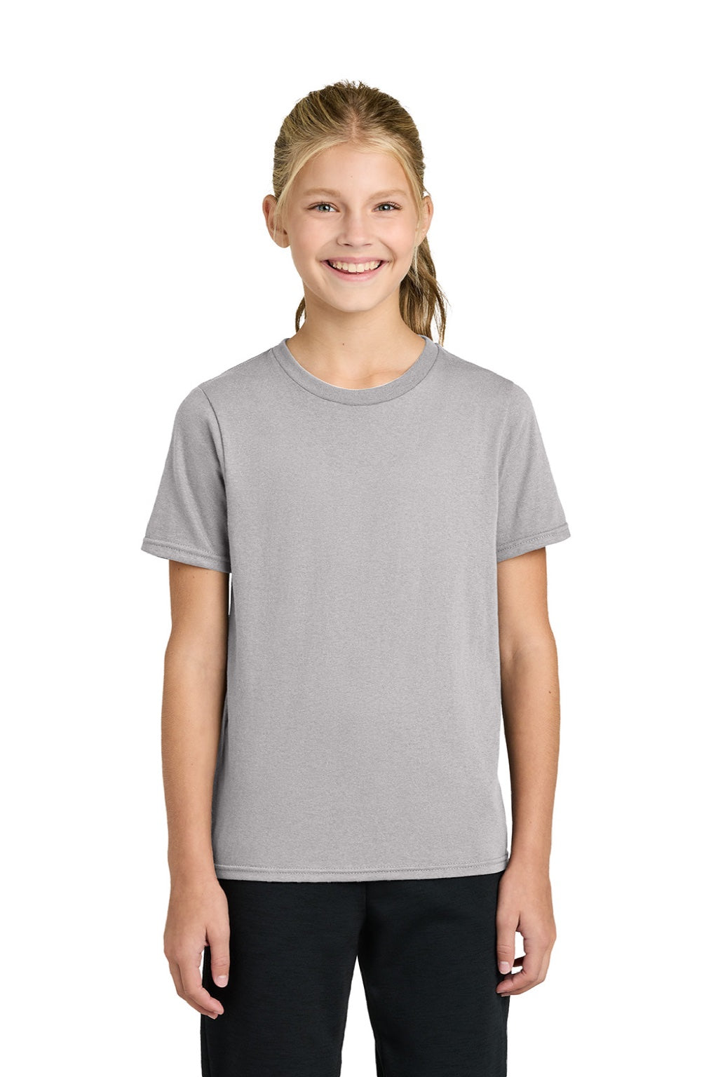 Port & Company PC43Y Youth Easy Short Sleeve Crewneck T-Shirt Silver Grey Model Front