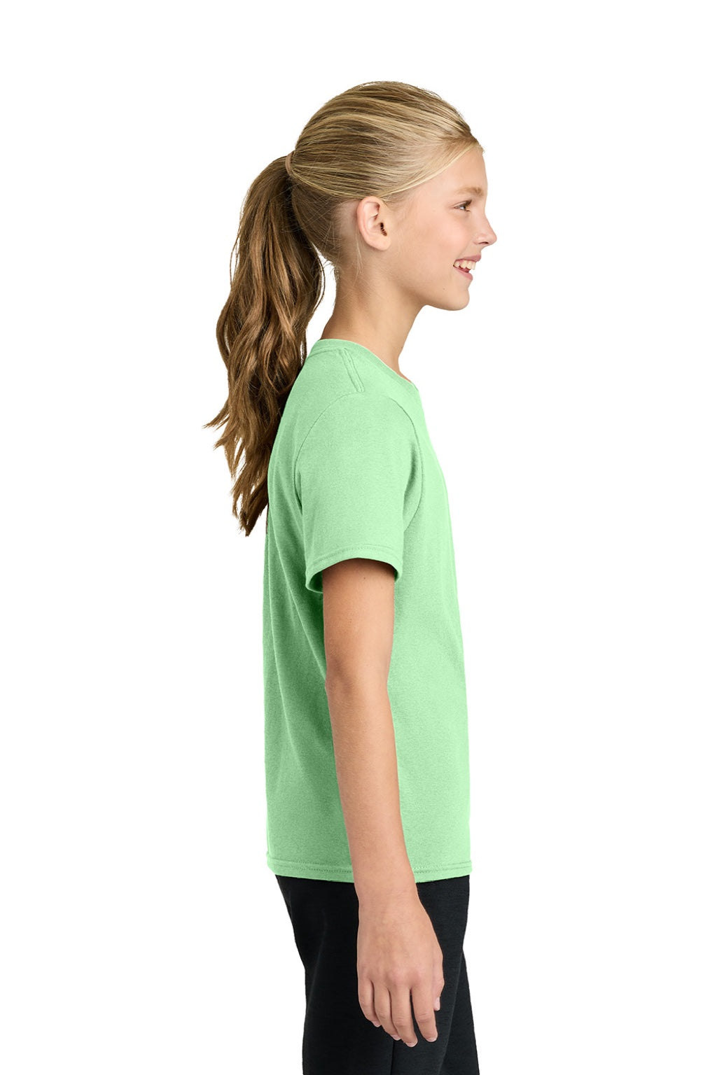 Port & Company PC43Y Youth Easy Short Sleeve Crewneck T-Shirt Spearmint Green Model Side