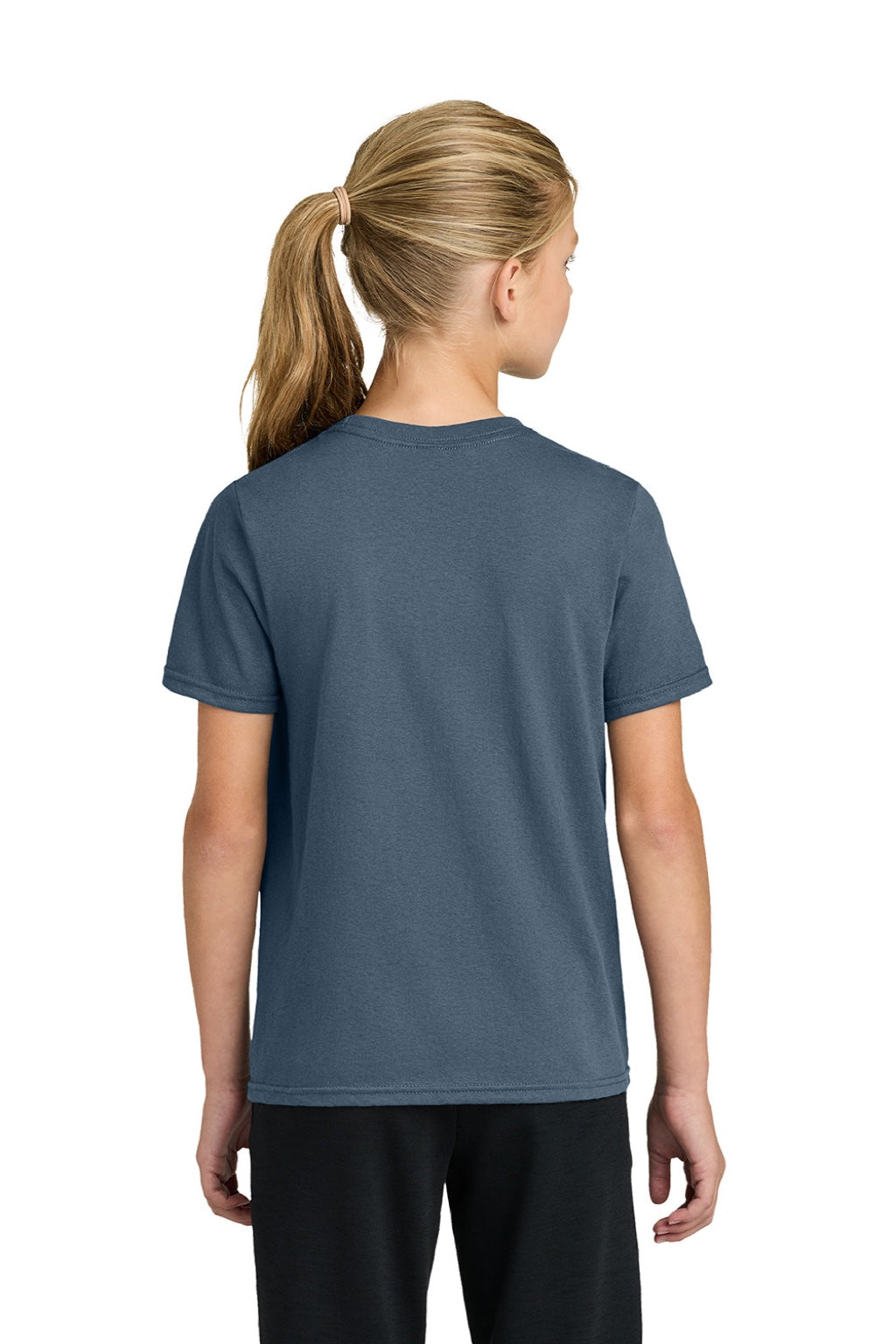 Port & Company PC43Y Youth Easy Short Sleeve Crewneck T-Shirt Steel Blue Model Back