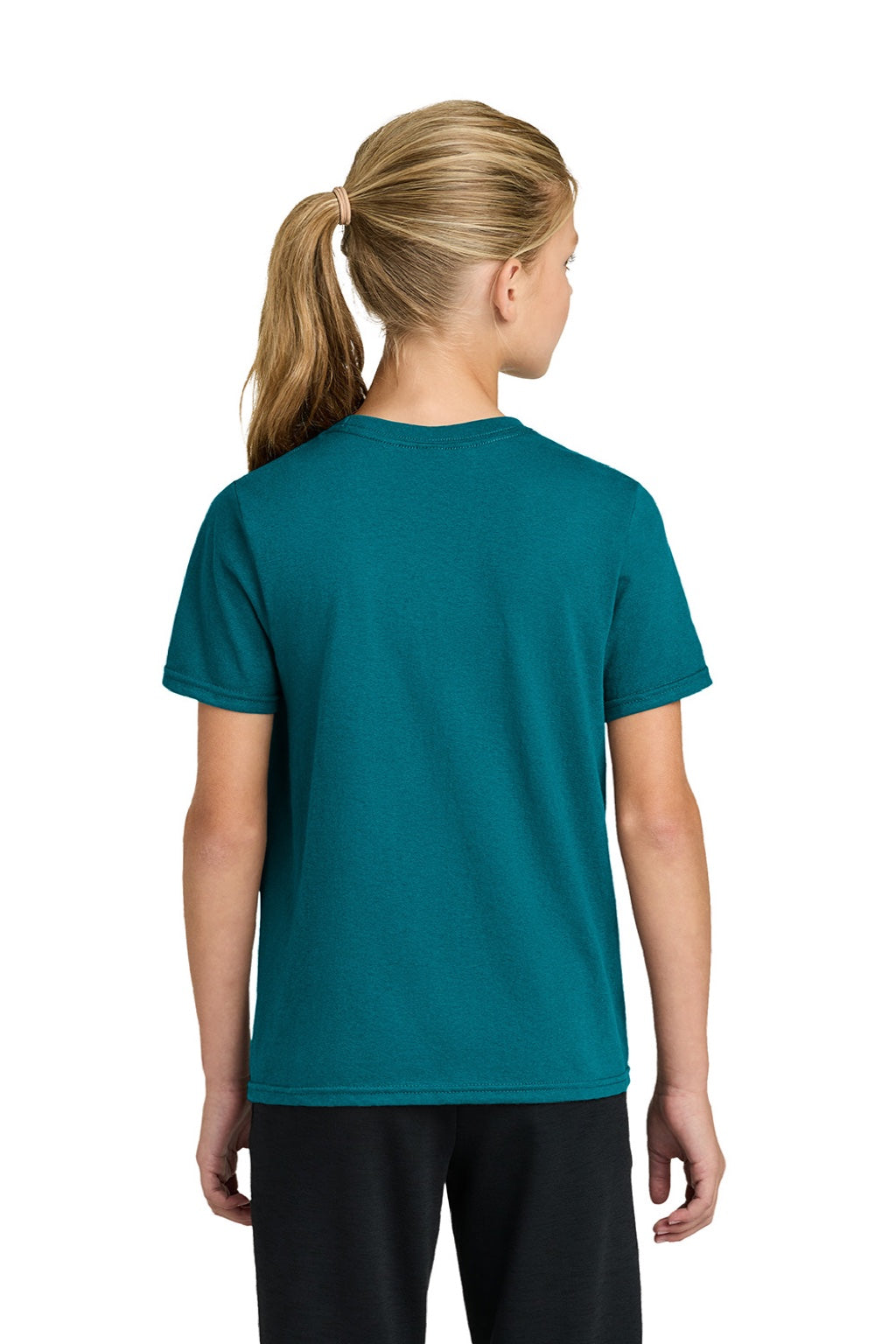 Port & Company PC43Y Youth Easy Short Sleeve Crewneck T-Shirt Teal Blue Model Back