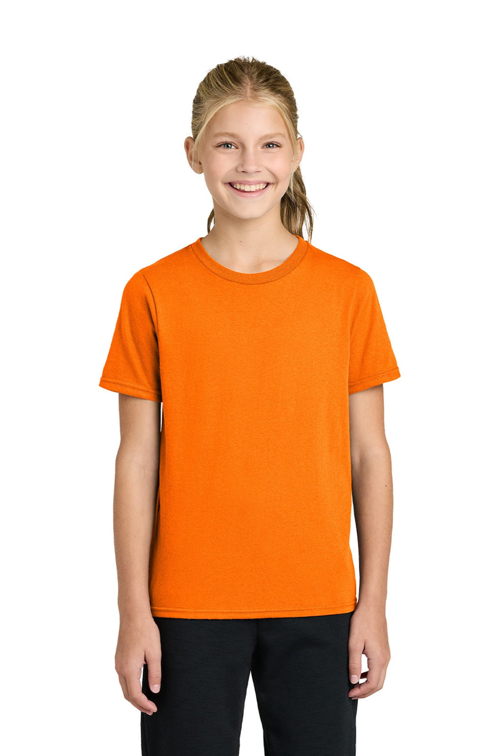 Port & Company PC43Y Youth Easy Short Sleeve Crewneck T-Shirt Tennessee Orange Model Front