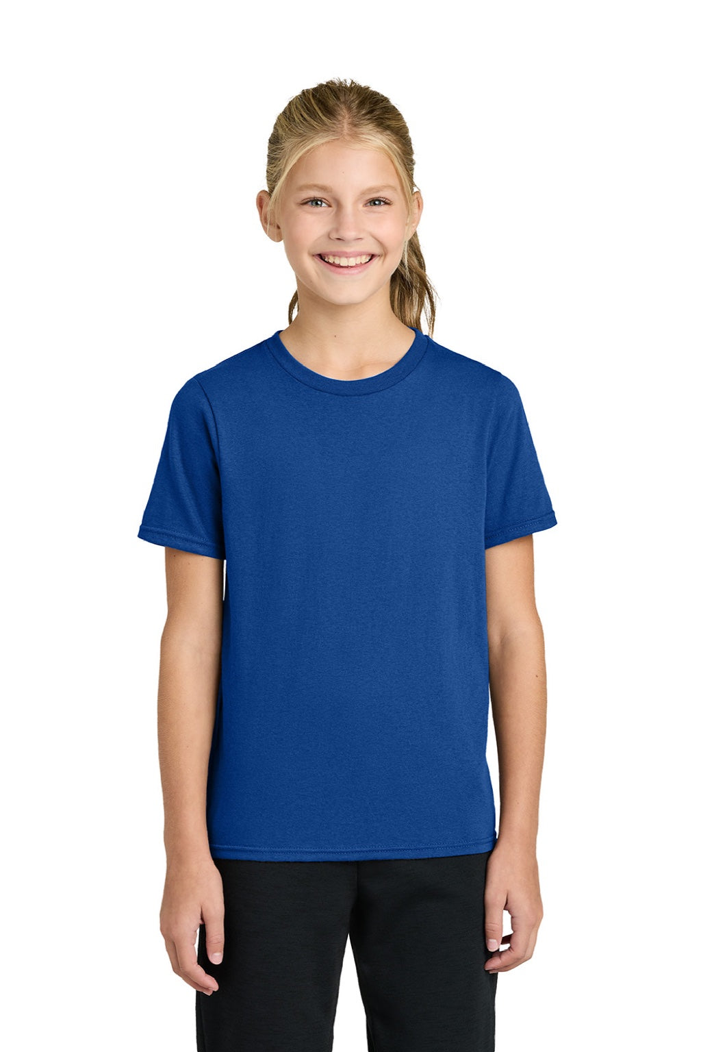 Port & Company PC43Y Youth Easy Short Sleeve Crewneck T-Shirt True Royal Blue Model Front