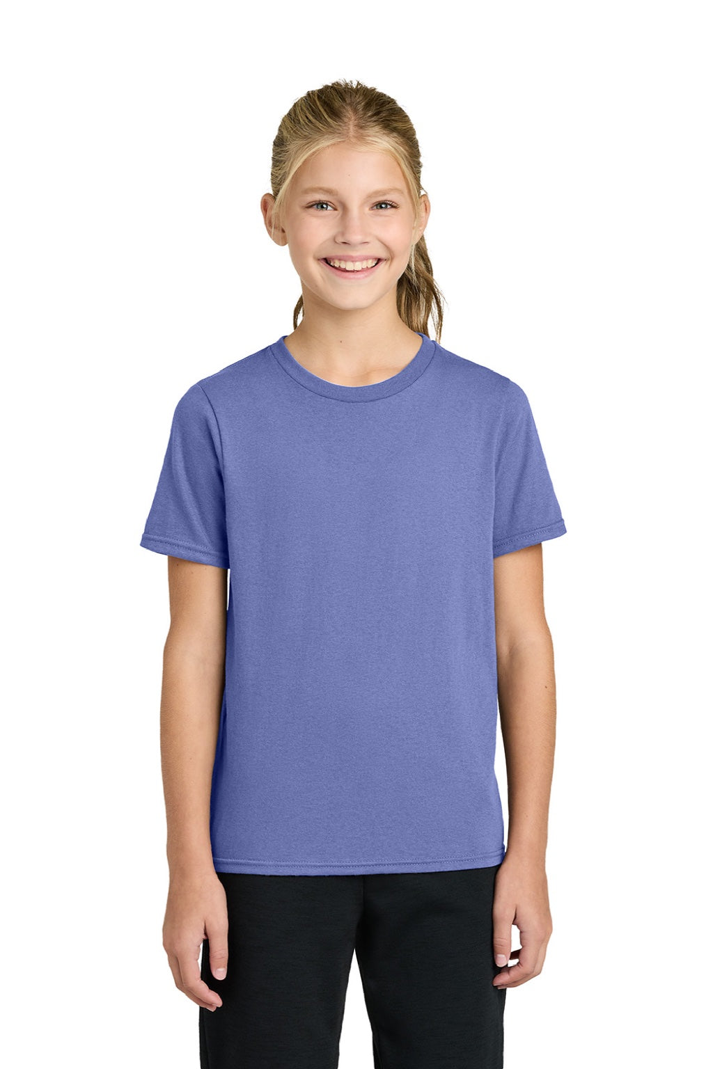 Port & Company PC43Y Youth Easy Short Sleeve Crewneck T-Shirt Violet Purple Model Front