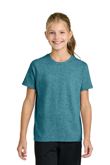 Port & Company PC43Y Youth Easy Short Sleeve Crewneck T-Shirt Heather Vivid Teal Blue Model Front