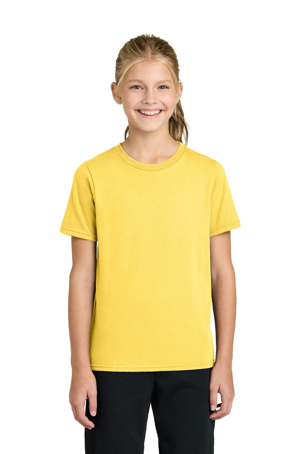 Port & Company PC43Y Youth Easy Short Sleeve Crewneck T-Shirt Yellow Model Front