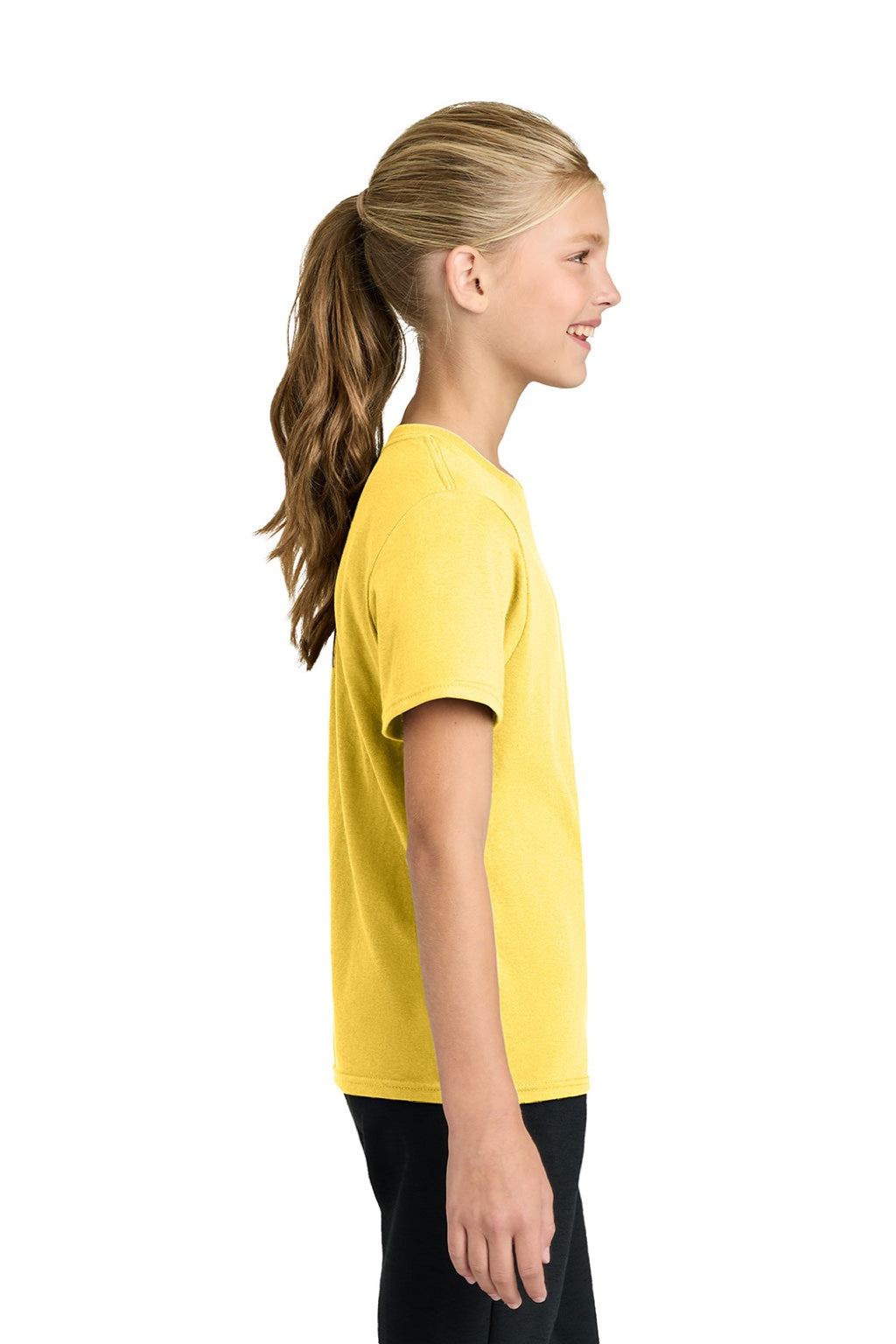Port & Company PC43Y Youth Easy Short Sleeve Crewneck T-Shirt Yellow Model Side