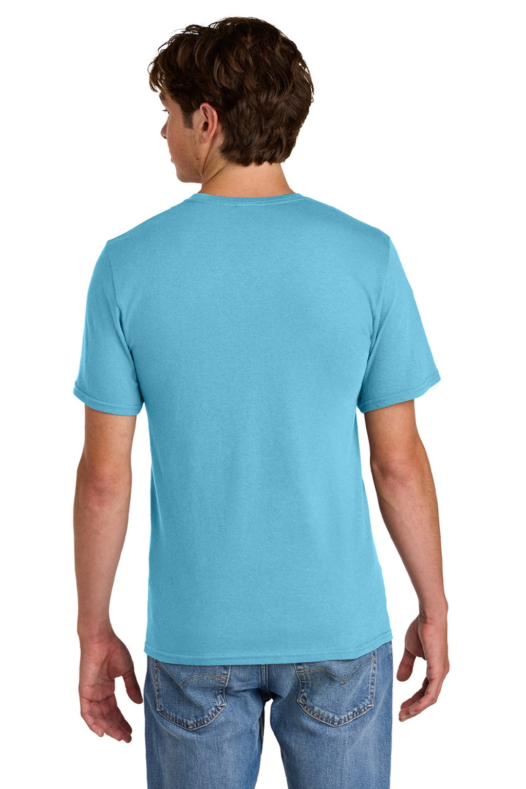 Port & Company PC43 Mens Short Sleeve Crewneck T-Shirt Aquatic Blue Model Back