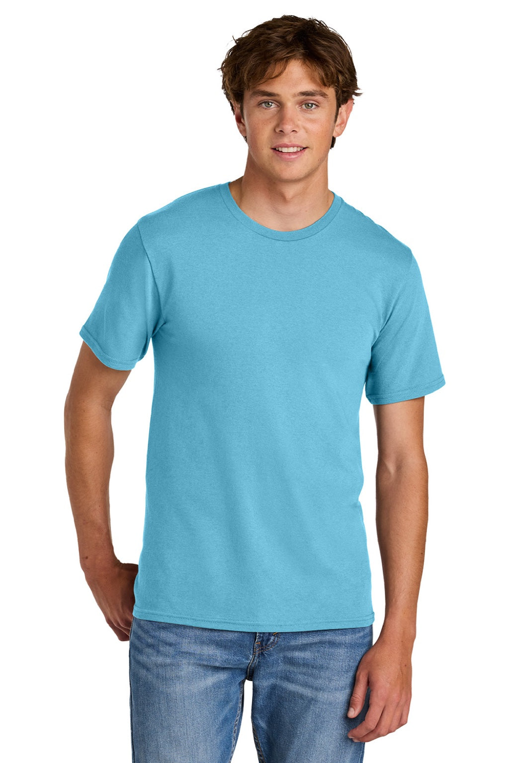 Port & Company PC43 Mens Short Sleeve Crewneck T-Shirt Aquatic Blue Model Front