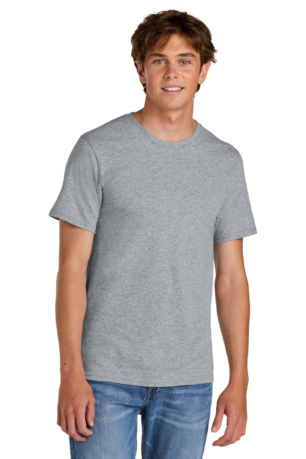 Port & Company PC43 Mens Short Sleeve Crewneck T-Shirt Heather Grey Model Front