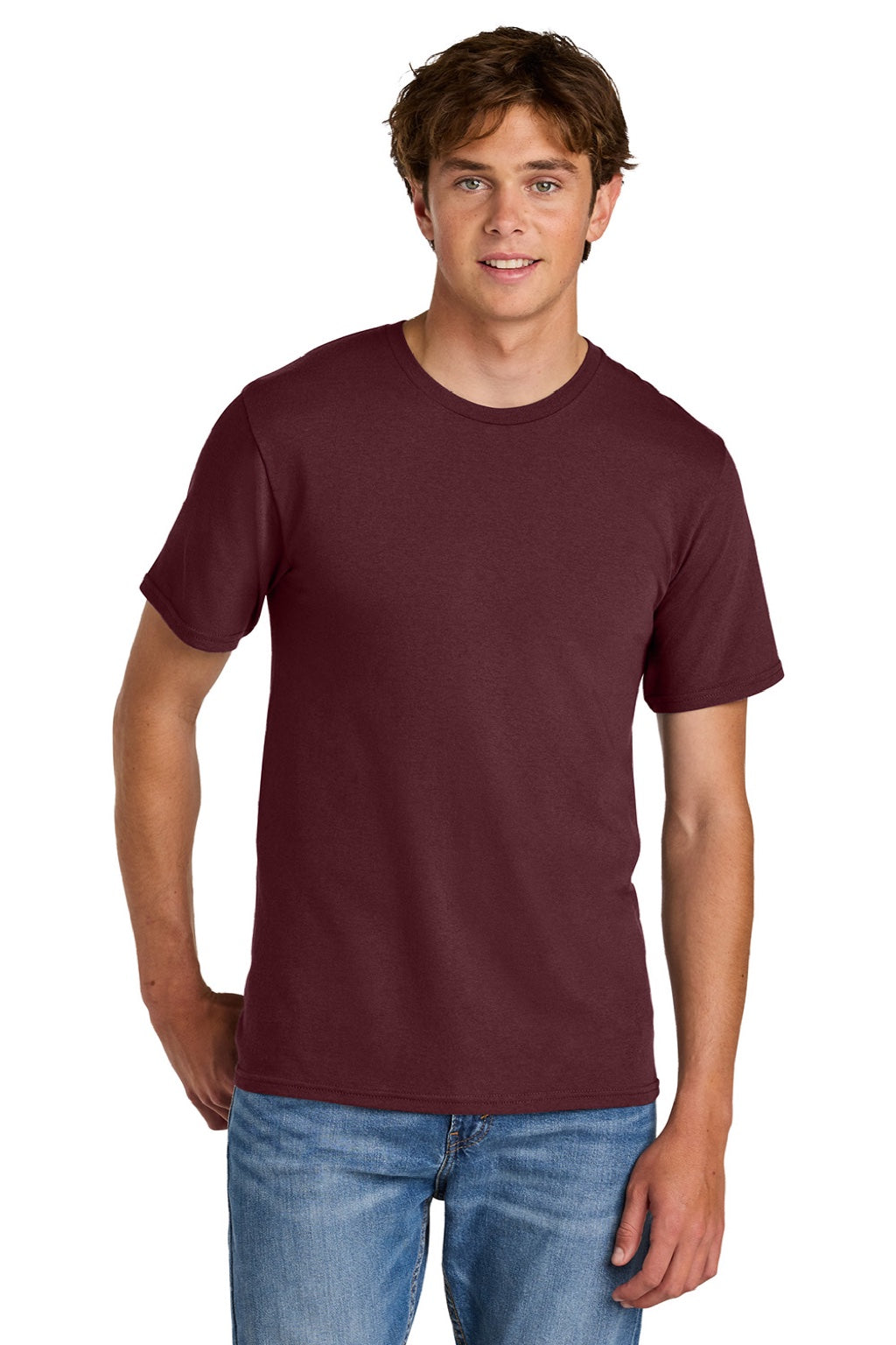 Port & Company PC43 Mens Short Sleeve Crewneck T-Shirt Athletic Maroon Model Front