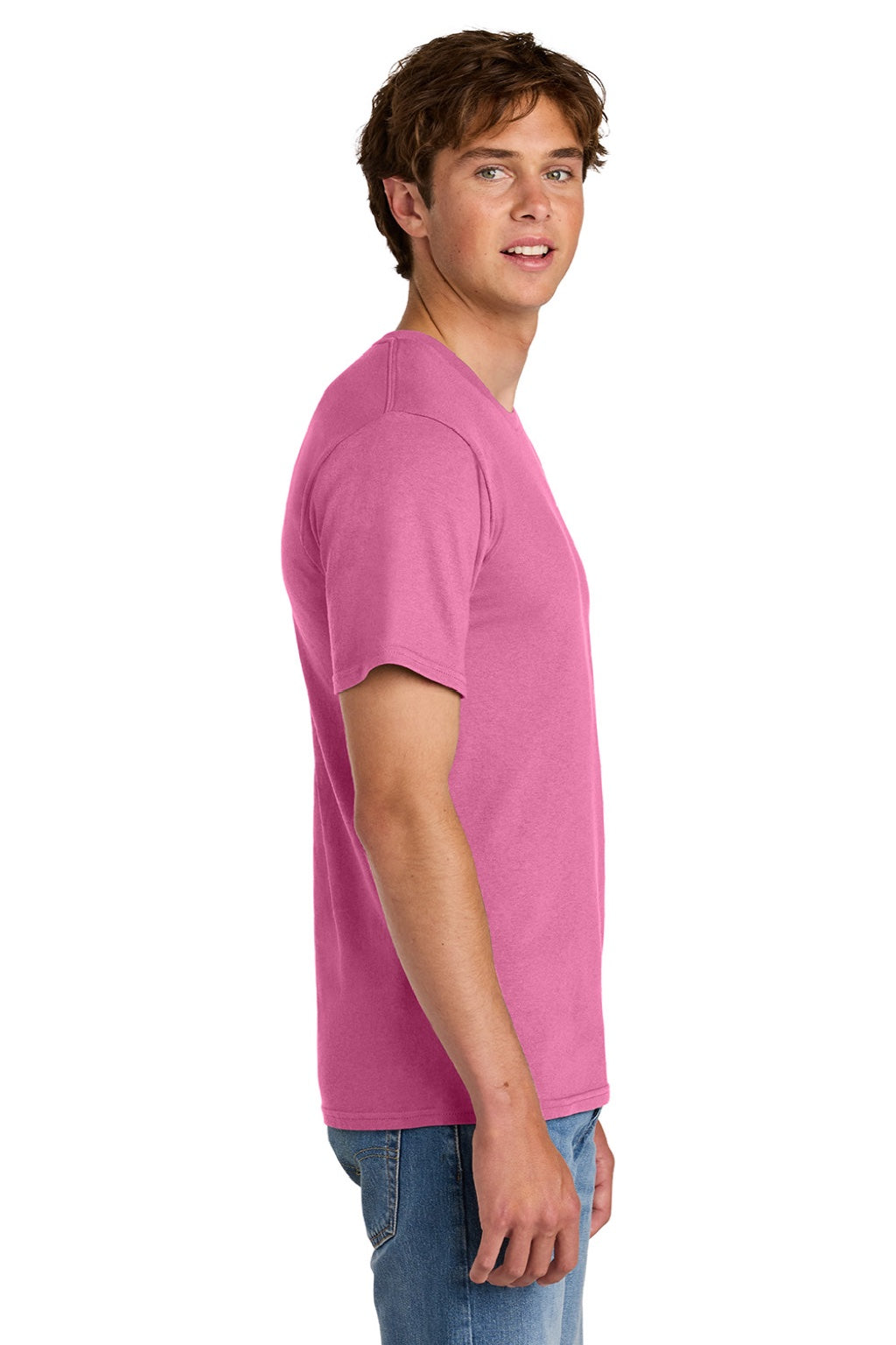 Port & Company PC43 Mens Short Sleeve Crewneck T-Shirt Awareness Pink Model Side