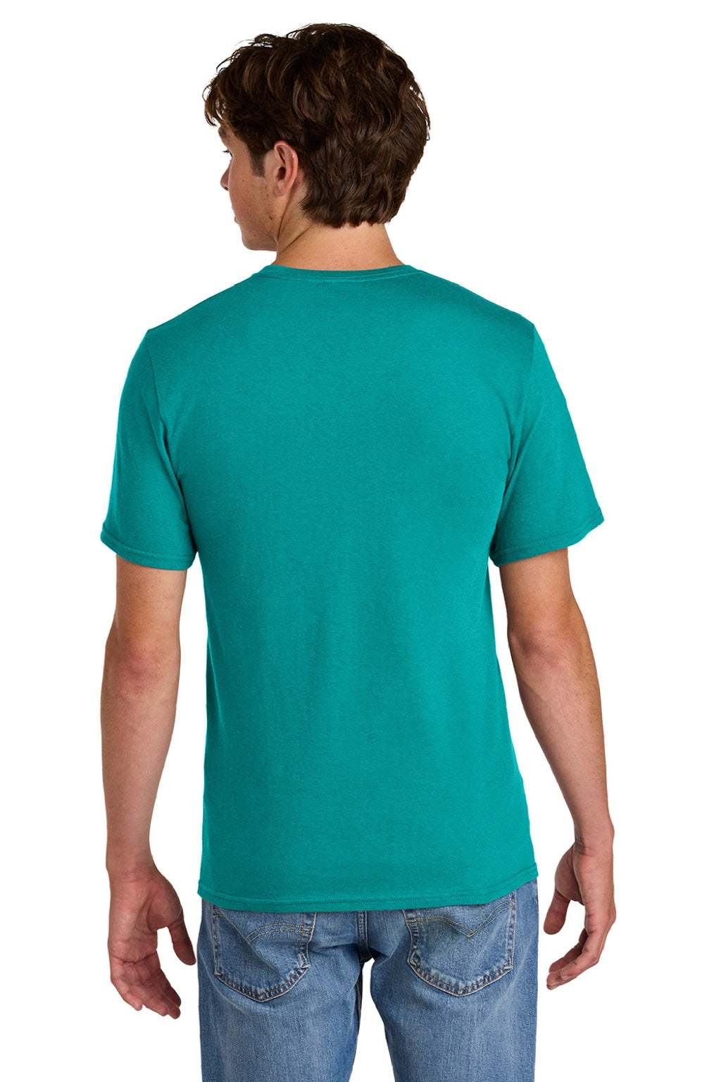 Port & Company PC43 Mens Short Sleeve Crewneck T-Shirt Bright Aqua Green Model Back
