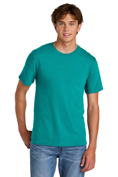 Port & Company PC43 Mens Short Sleeve Crewneck T-Shirt Bright Aqua Green Model Front