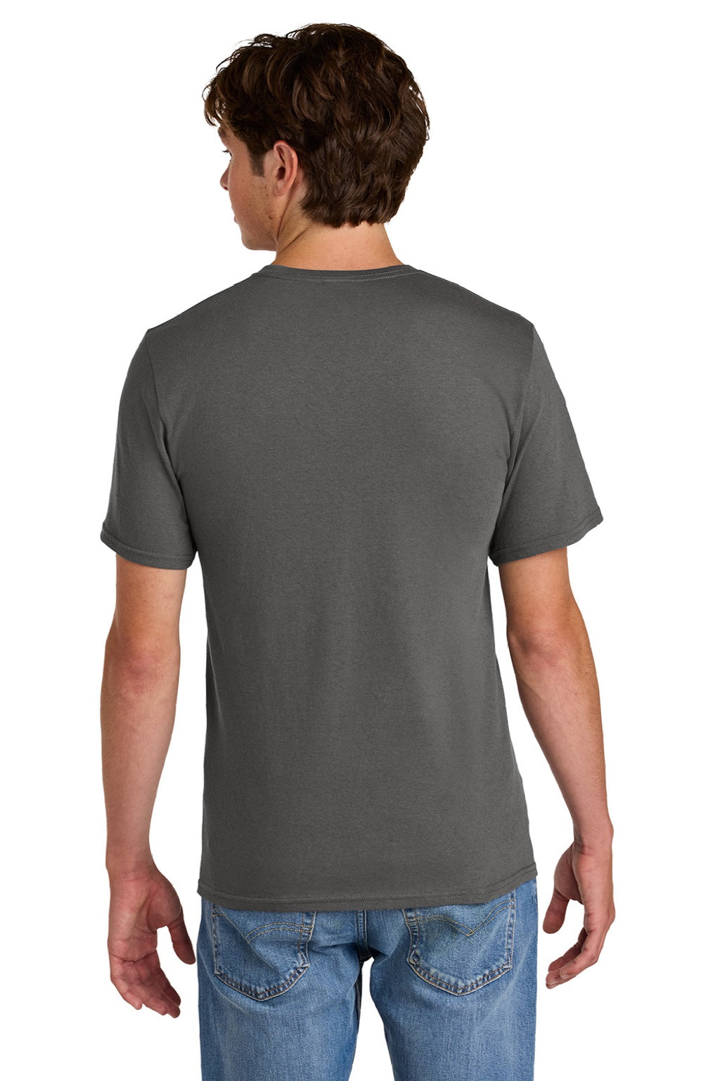 Port & Company PC43 Mens Short Sleeve Crewneck T-Shirt Charcoal Grey Model Back