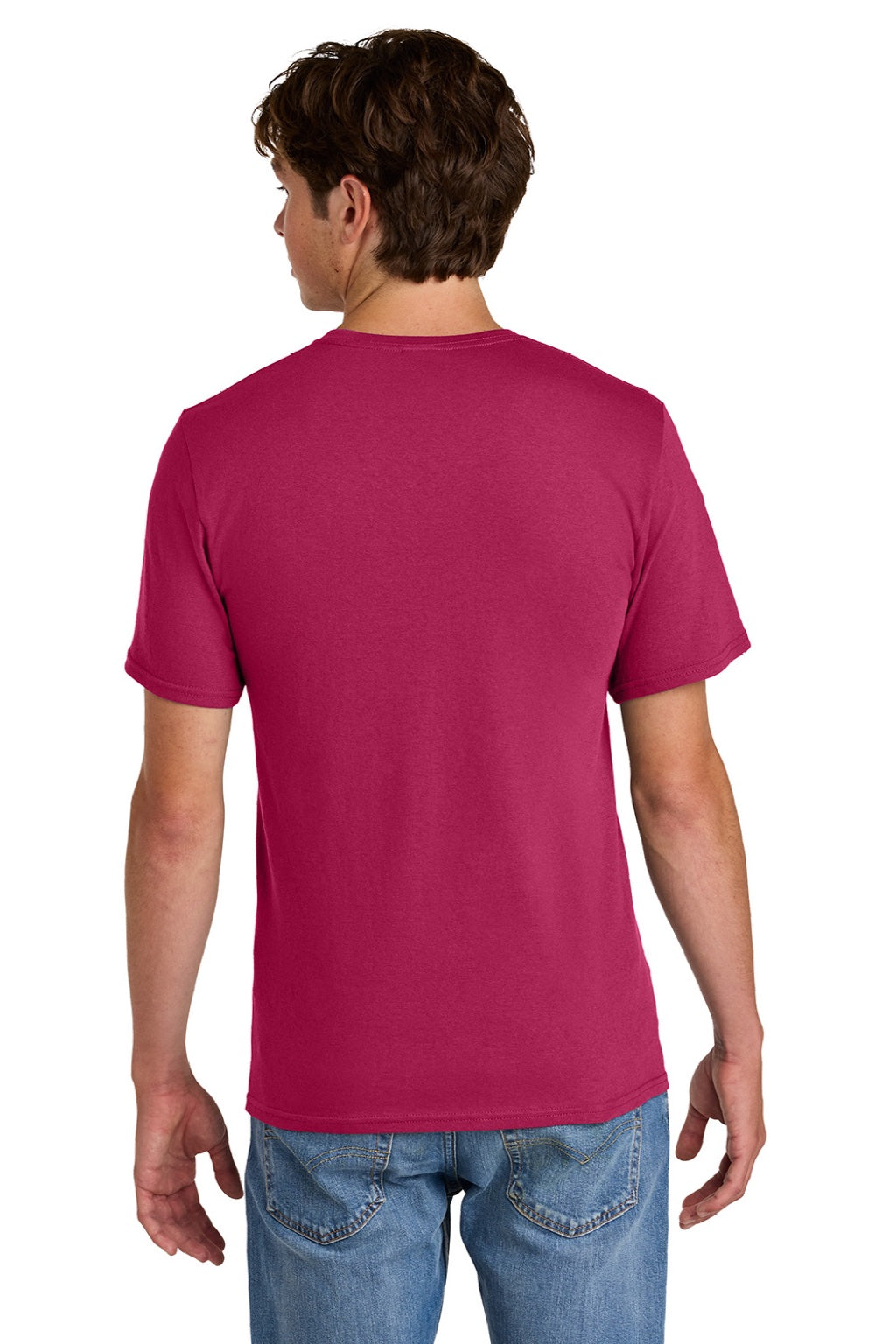 Port & Company PC43 Mens Short Sleeve Crewneck T-Shirt Flush Pink Model Back
