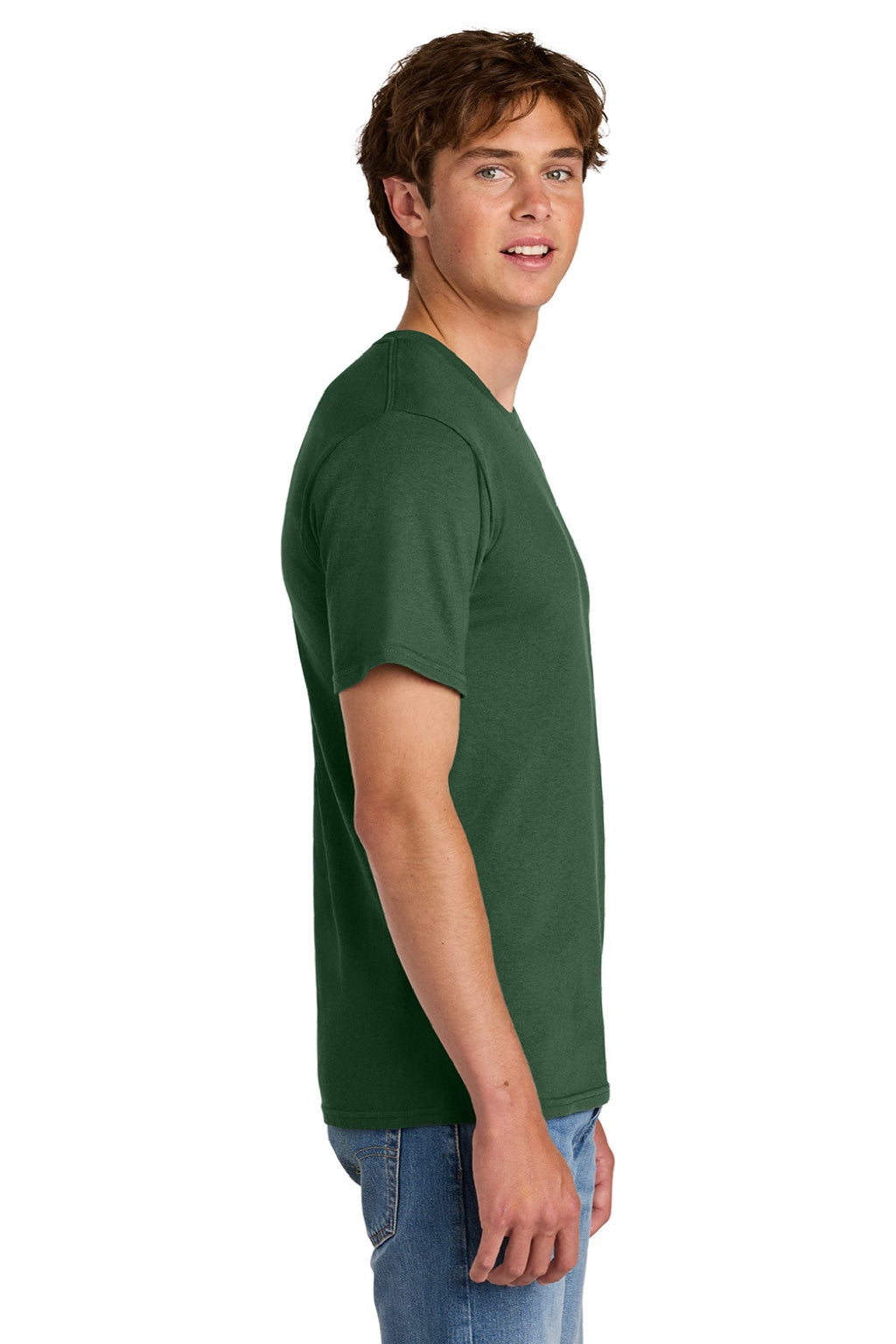 Port & Company PC43 Mens Short Sleeve Crewneck T-Shirt Forest Green Model Side
