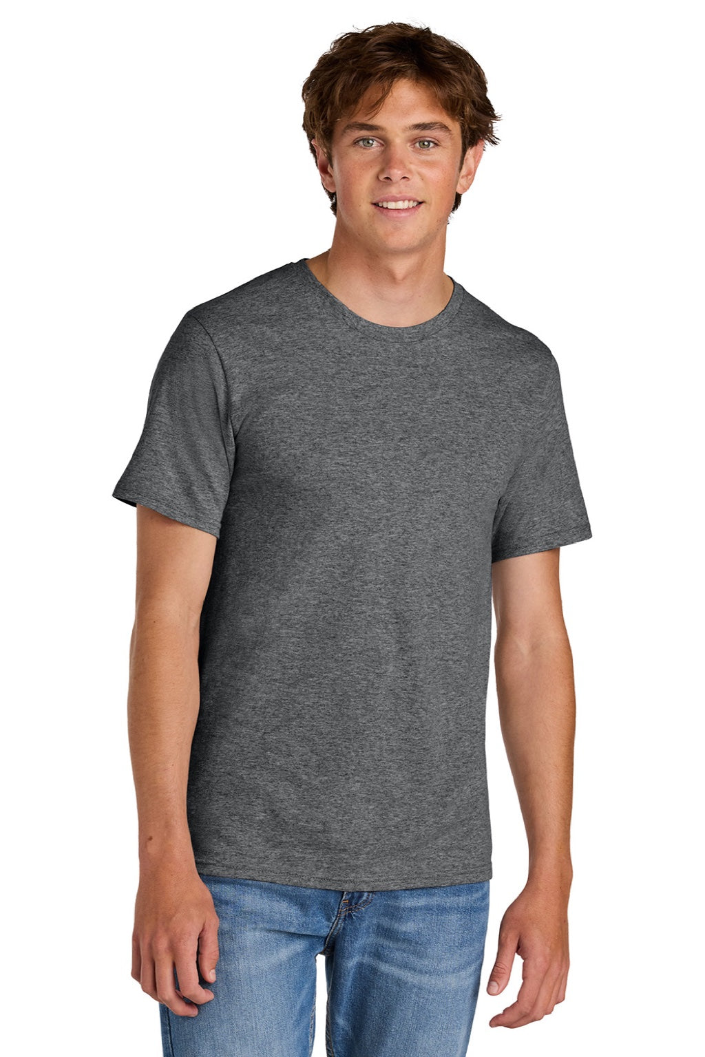 Port & Company PC43 Mens Short Sleeve Crewneck T-Shirt Heather Graphite Grey Model Front