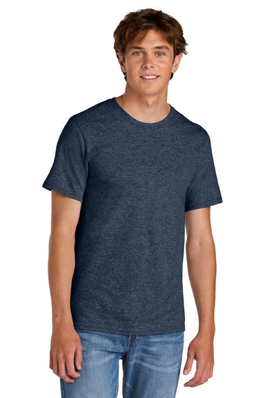 Port & Company PC43 Mens Short Sleeve Crewneck T-Shirt Heather Navy Blue Model Front