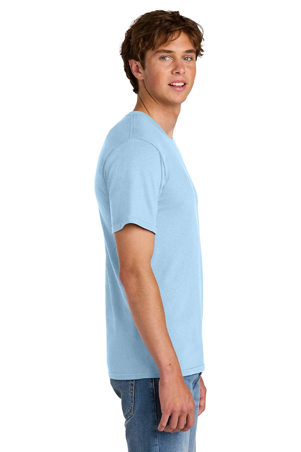 Port & Company PC43 Mens Short Sleeve Crewneck T-Shirt Ice Blue Model Side