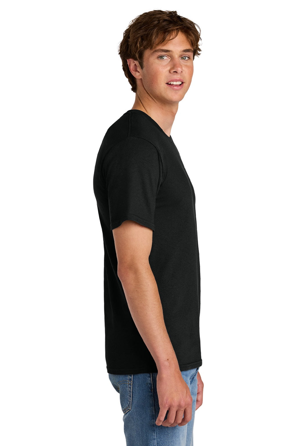 Port & Company PC43 Mens Short Sleeve Crewneck T-Shirt Jet Black Model Side